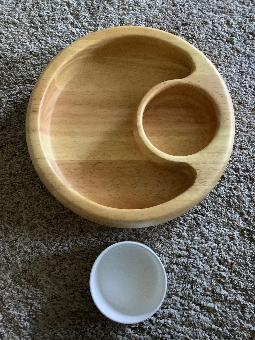 Crate & Barrel WOODEN CHIP & DIP BOWL Platter Tray Solid Wood 12” Heavy Thailand